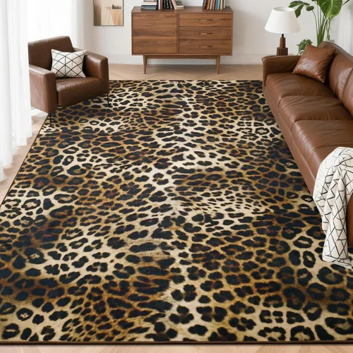 Miniatura 10 de Foxmas Alfombras de 1,22 x 1,83 m para sala de estar, alfombra con estampado de vaca lavable a máquina, alfombra de pelo bajo antideslizante