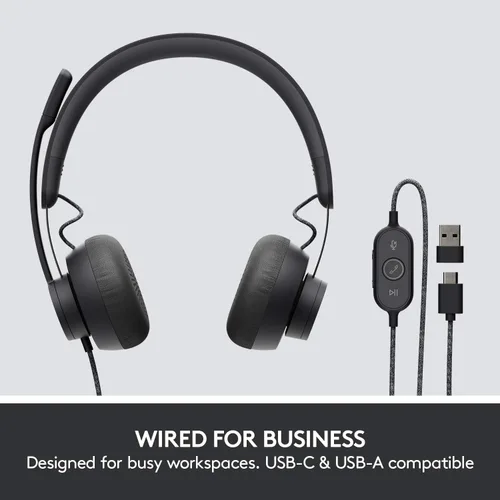 Miniatura 2 de Logitech Zone - Auriculares con cancelación de ruido con cable, USB-C con adaptador USB-A, grafito, color negro
