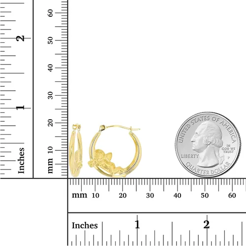 Miniatura 4 de Aretes de aro de oro amarillo de 14 quilates con múltiples formas de cierre con bisagras, alas y corazón, paloma y querubín, aretes de oro macizo