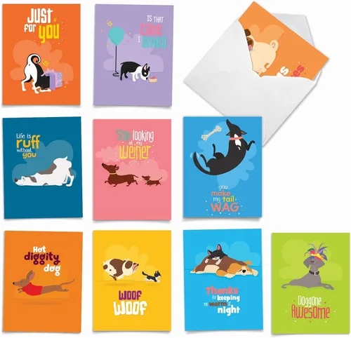 Miniatura 9 de The Best Card Company - 10 tarjetas de perro en blanco surtidas (4 x 5.12 pulgadas) - Adorables tarjetas de notas de animales en caja para todas