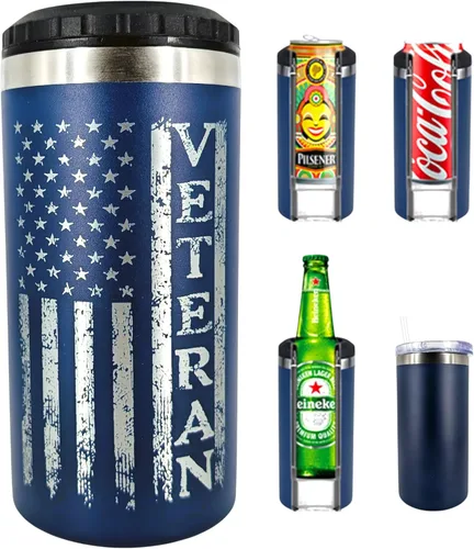 Miniatura 9 de Betsy Ross - Enfriador de latas aislado de acero inoxidable de doble pared con bandera y bandera estadounidense, capacidad para latas de 12 o 16