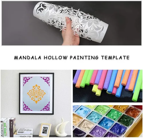 Miniatura 4 de Paquete de 9 plantillas de mandala grandes (12 x 12 pulgadas), plantillas reutilizables para pintura, plantillas de pintura, decoración de Navidad