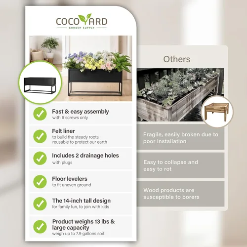 Miniatura 3 de Cocoyard - Maceta elevada – Cama de jardín elevada duradera con agujeros de drenaje para plantas altas, hierbas y flores, maceta rectangular