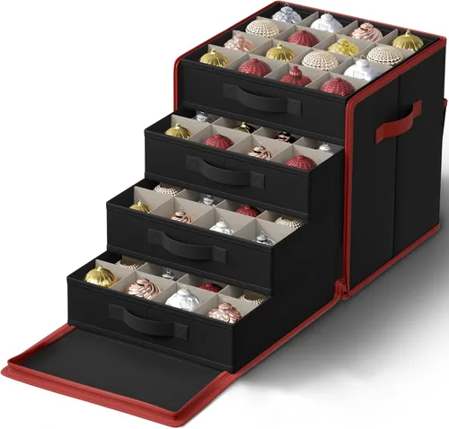 Miniatura 12 de SONGMICS Caja de almacenamiento de adornos navideños, con lateral abierto, contenedor de almacenamiento de Navidad apilable con tapa, 4 bandejas
