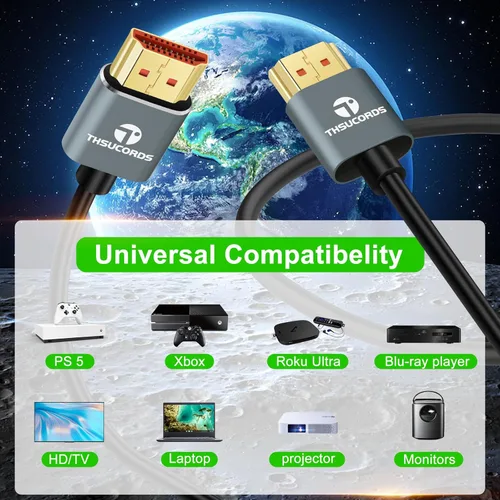 Miniatura 4 de Thsucords Cables HDMI ultra finos 8K 4K de 1.6 pies, delgado y flexible, suave de alta velocidad, cable HDMI 2.1 compatible con 4K @120Hz 8K @60Hz