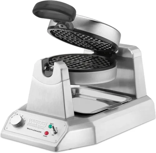 Waring Máquina de gofres clásica comercial, 35 gofres por hora, función giratoria para hornear uniformemente, platos antiadherentes de triple capa,