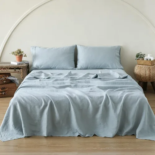 Miniatura 8 de Simple&Opulence Juego de sábanas 100% de lino, 4 piezas de lino francés natural (1 sábana encimera, 1 sábana bajera, 2 fundas de almohada), ropa