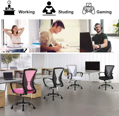 Miniatura 8 de Silla de oficina ergonómica de malla para computadora BestOffice, con reposabrazos, soporte lumbar, respaldo medio, giratoria, ajustable, para Negro