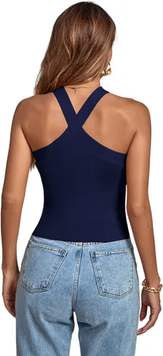 Miniatura 2 de Umenlele Camiseta corta sin mangas con cuello halter cruzado para mujer