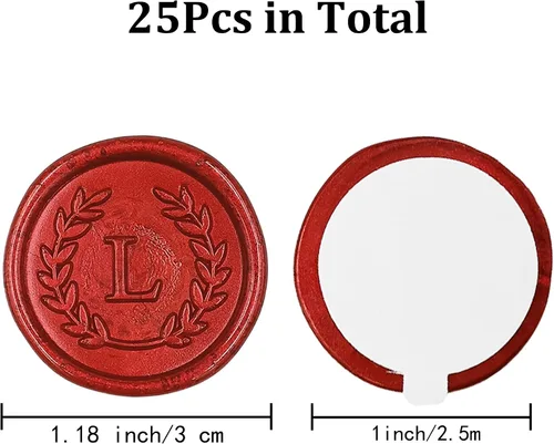 Miniatura 2 de 25 piezas de calcomanías adhesivas de sello de cera rojas con letras L, hechas a mano, no necesitan sello de cera, calcomanías de cera para rasgar