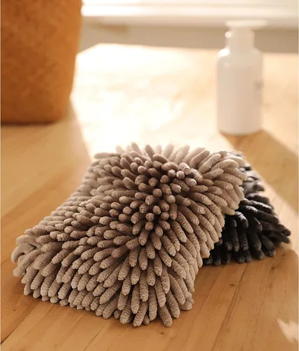 Miniatura 6 de Paquete de 2 toallas de mano colgantes de chenilla, toallas de mano de microfibra súper absorbentes, toallas de mano de felpa suave de secado rápido