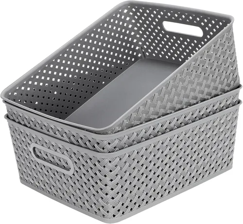 Miniatura 8 de MaxGear Organización y Almacenamiento 3 Paquetes, Contenedores Organizadores de Plástico, Cestas Tejidas para Almacenamiento, Cestas de Plástico