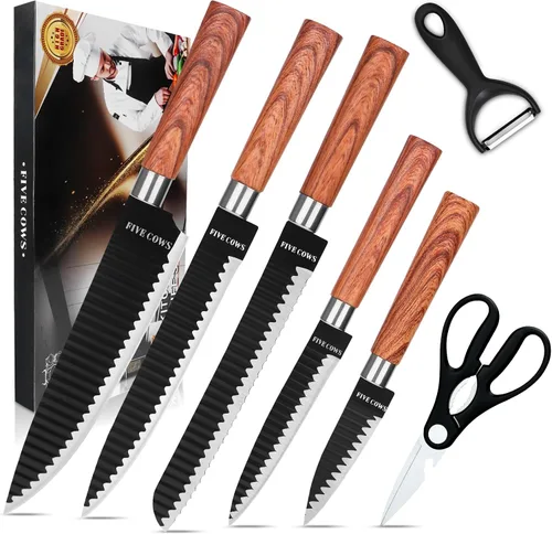 Miniatura 10 de Juego de 14 piezas de bloque de cuchillos de cocina con afilador, cuchillos de chef de acero inoxidable de alto carbono alemán, hoja de afeitar Rojo