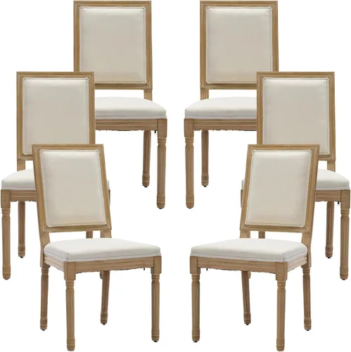 Miniatura 57 de Juego de 2 sillas de comedor de campo francés, sillas de comedor de madera de granja beige, silla de comedor con respaldo tejido con cojín tapizado