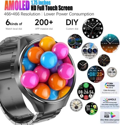 Miniatura 2 de Reloj inteligente para hombre, 1.75 pulgadas, AMOLED, Bluetooth, llamadas, frecuencia cardíaca y oxígeno en sangre, monitor de sueño, rastreador