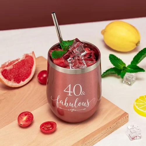 Miniatura 4 de Crisky Vaso de vino de oro rosa 40 y fabuloso para mujer, regalo de cumpleaños 40 para mujeres, esposa, mamá, hermana, tía, amigas, compañera