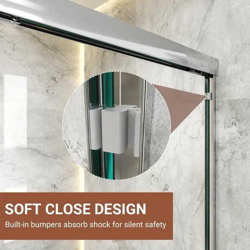 Miniatura 6 de Puerta de ducha corredera doble 44"-48" de ancho x 72" de alto, puerta de ducha de vidrio para baño de 1/4" (6mm) de vidrio templado transparente