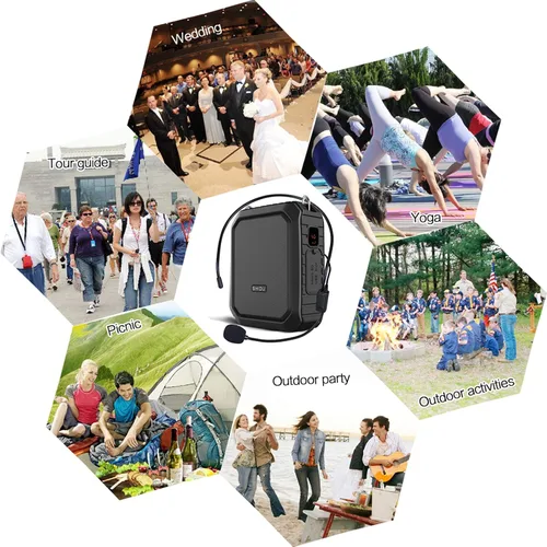 Miniatura 9 de Amplificador de voz personal para profesores - Altavoz portátil con micrófono de auriculares con cable de 18 W, impermeable, IPX5, cintura mejorador