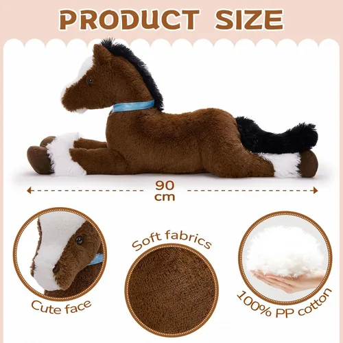 Miniatura 6 de MaoGoLan Peluche de caballo grande para niño, juguete de peluche de caballo grande para niña, poni montable de peluche para niños, almohada