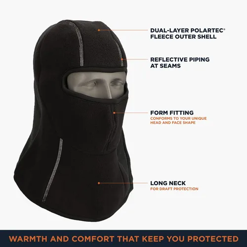 Miniatura 3 de RefrigiWear Mascarilla de pasamontañas cálida de doble capa Polartec con ribete reflectante, Negro