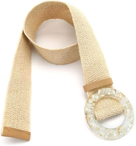 Miniatura 2 de Culeze Banda elástica tejida con pajilla cinturón de madera con hebilla para abrigo vestido de mezclilla