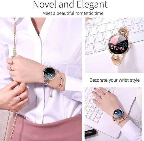 Miniatura 5 de Reloj inteligente para mujer, compatible con teléfonos Android/iOS. Rastreador de salud y fitness con frecuencia cardíaca, presión arterial