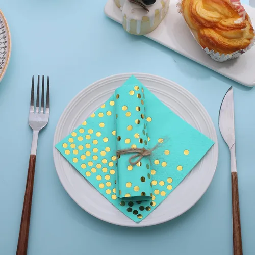 Miniatura 4 de 100 servilletas de cóctel color verde azulado – servilletas de papel verde azulado y dorado desechables – Servilletas turquesa para cumpleaños