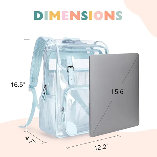 Miniatura 6 de mommore Mochila transparente resistente, grande, transparente, para escuela, PVC, aprobada para estadios, mochila transparente