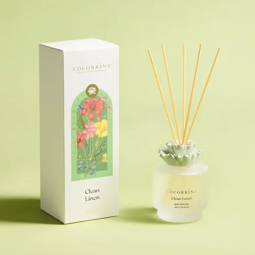 Miniatura 2 de COCORRÍNA Difusor de Varillas con Flor de Yeso - Aroma de Ropa Limpia, Aceite de 6.76 oz con 8 Varillas, Fragancia de Larga Duración para el Hogar