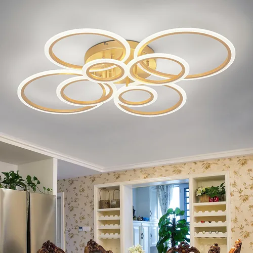 Miniatura 13 de Lámpara de techo LED moderna de montaje empotrado, 8 anillos blancos, lámpara de techo cercana al techo, para sala de estar, iluminación de comedor