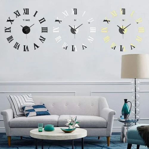 Miniatura 3 de Reloj de pared 3D DIY, moderno, sin marco, grande, 3D, para bricolaje, espejo, calcomanías, decoración del hogar, para sala de estar, dormitorio