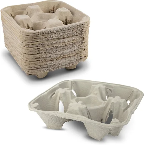 MT Products Charola/soporte para bebidas, biodegradable, de pulpa de fibra de papel, para 4 vasos de bebidas frías o calientes. Paquete de 25
