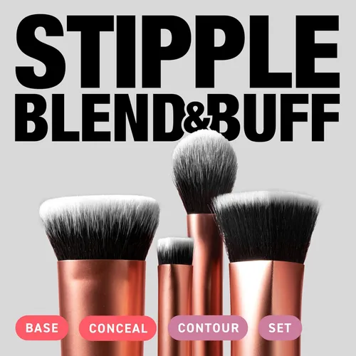 Miniatura 2 de Real Techniques Juego de 4 brochas de maquillaje para base facial, para corrector, base, contorno y polvo de fijación, brochas de maquillaje