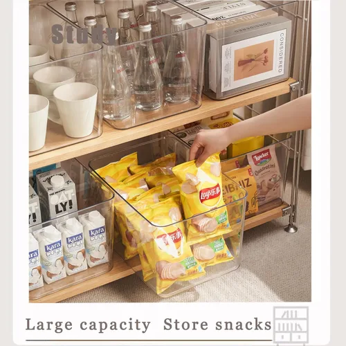 Miniatura 4 de Contenedores de almacenamiento de plástico transparente con tapas, 3 paquetes, contenedores de almacenamiento para aperitivos, cosméticos, libros