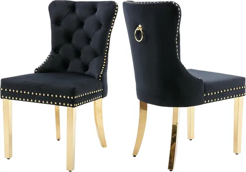 civama Juego de 2 sillas de comedor de la colección Nikki de terciopelo, tapizadas, modernas, de lujo, copetudas, con ribete de clavos, anillo