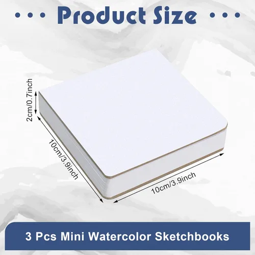Miniatura 2 de Ctosree 3 mini cuadernos de bocetos de acuarela de 3.9 x 3.9 pulgadas, cuaderno de acuarela cuadrado portátil, cuaderno de bocetos de pintura, 90