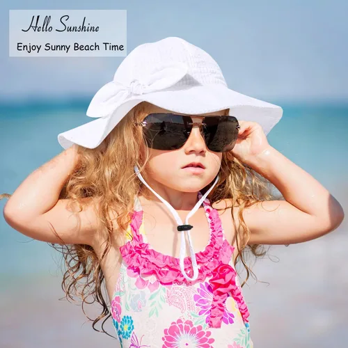 Miniatura 26 de Sombrero de sol para bebé niña con UPF 50+ sombrero de playa ajustable para exteriores con ala ancha