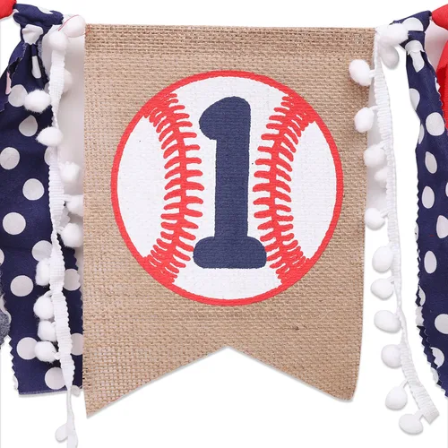 Miniatura 6 de Cartel de béisbol para el primer cumpleaños para silla de bebé, decoración de primer cumpleaños para niño, traje de aplastamiento de pasteles