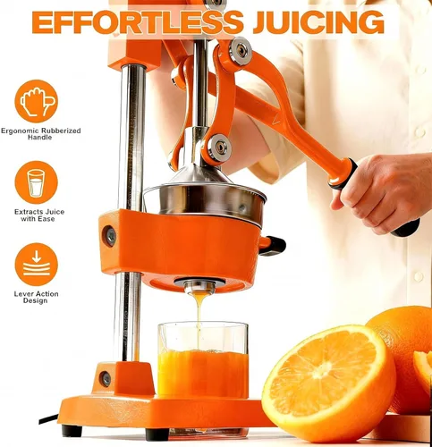 Miniatura 3 de Exprimidor de cítricos de hierro fundido – Prensa manual de naranja resistente de 13.8 libras, taza y colador de acero inoxidable 304, exprimidor