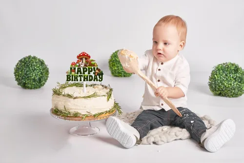 Miniatura 4 de Decoración para tartas de hongos para niños y niñas, decoración de fiesta de hongos de bosque, decoración para tartas de cumpleaños con purpurina
