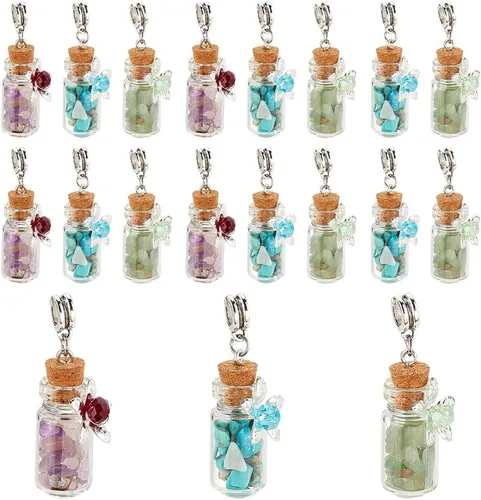 PH PandaHall 20 colgantes de botella de vidrio con flores, colgantes de relleno de virutas de piedras preciosas coloridas con agujero de 0.197