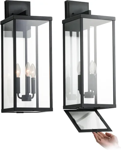 Miniatura 15 de mirrea Aplique de pared clásico para exteriores de 11 pulgadas, marco de metal rectangular negro mate y pantalla de vidrio transparente, luz