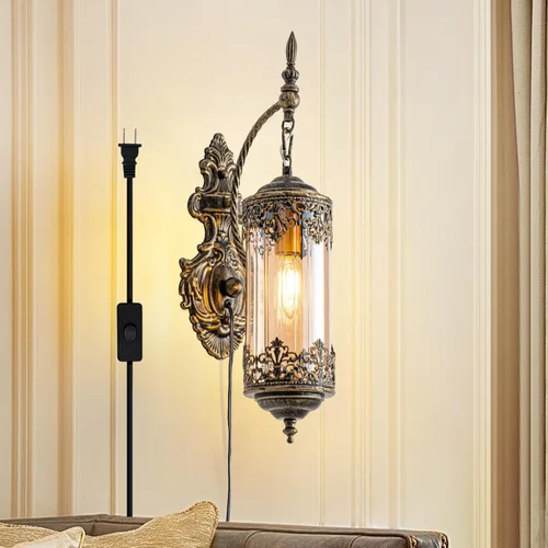 Miniatura 21 de Aplique de pared rústico de cristal, mini accesorio de luz de pared gótica vintage antigua, aplique de pared retro estilo granja de mediados