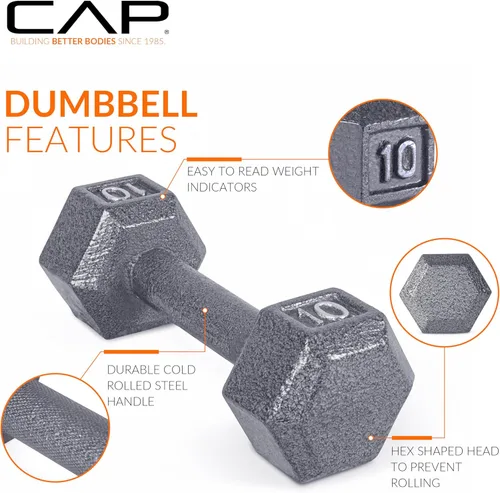 Miniatura 3 de CAP Barbell Mancuerna hexagonal de hierro fundido Múltiples opciones Gris