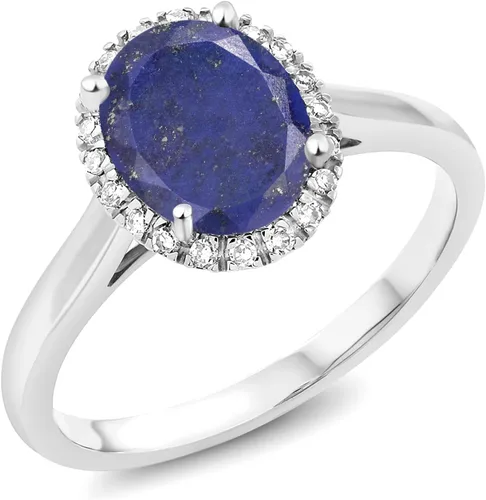 Miniatura 60 de Gem Stone King Anillo de compromiso ovalado de oro blanco de 10 quilates con piedra natal y halo de diamantes Ovalado de 0.354 x 0.276 in Anillo