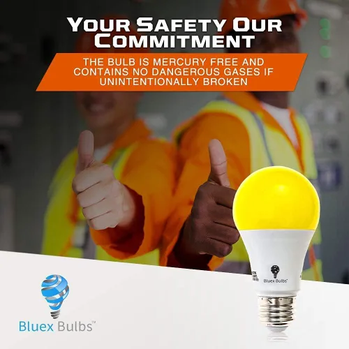 Miniatura 3 de BlueX - Paquete de 4 bombillas LED A19 color amarillo ámbar, sin luz azul, 650 lúmenes, base media E26 de 120 V, 9.5 W (reemplazo de 60 vatios)