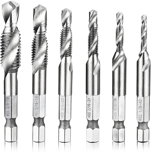 Miniatura 8 de Grifo combinado y broca - Recubierto TIAIN, acero cobalto M35, punta dividida de 118°, rosca M3 x 0.020 in, vástago hexagonal de 1/4 pulgadas