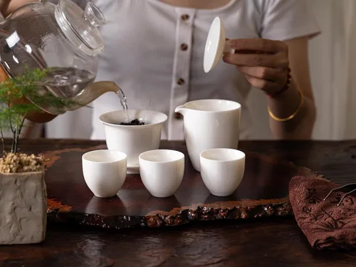Miniatura 4 de Juego de té de jade blanco Gaiwan Gongfu chino - 6 tazas estilo japonés en casa