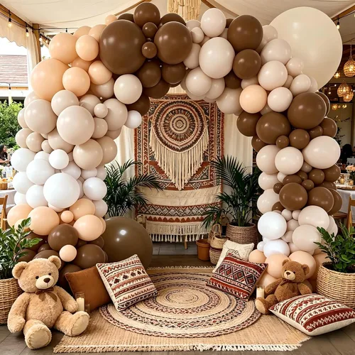 PERPAOL Kit de arco de guirnalda de globos marrones de 151 piezas, globos neutros bohemios tostados, café, blanco nude, para decoración de oso de