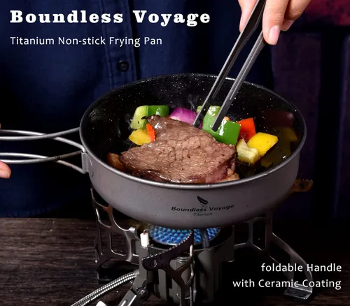 Miniatura 7 de Boundless Voyage Sartén antiadherente de titanio con mango plegable, revestimiento de cerámica antiadherente, olla de cocina para acampar al aire 36